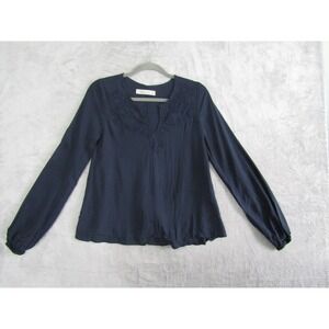 Hollister Embroidered V Neck Long Sleeve Casual Top Navy Blue Womens Size Medium